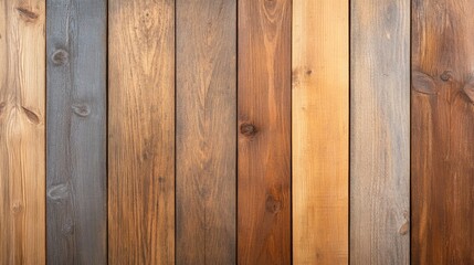 Fototapeta premium Wooden planks with a variety of textures and shades, perfect for background or design elements in rustic and contemporary settings.
