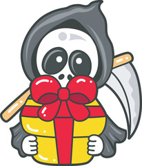 Illustration of cute skull ghost icon.
Funny skull ghost in activities stickers.
Angel of death cute elements.