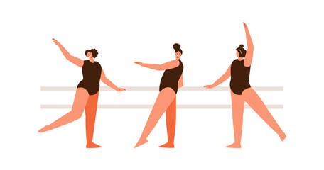 Girls in various ballet positions. Choreography, gymnastics