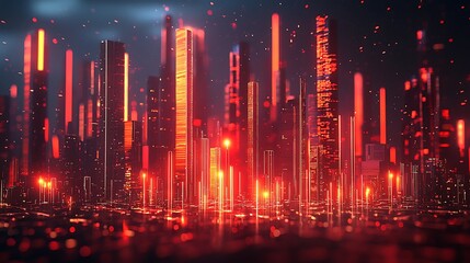 A futuristic cityscape with red neon lights shines brightly, evoking a bold and intense urban vision.