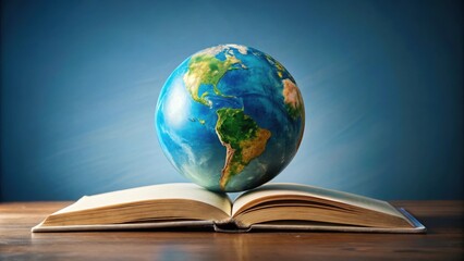 Earth globe sitting on top of an open book, symbolizing knowledge and learning, knowledge, learning, education, school
