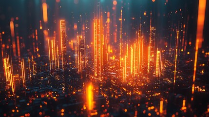 Obraz premium Glowing towers and lights define a futuristic cityscape, showcasing the radiant and advanced nature of the cities of tomorrow.