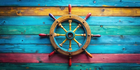 Colorful steering wheel with nautical theme , maritime, day, celebration, national, boat, ship, wheel, steering, colorful,vibrant © Udomner