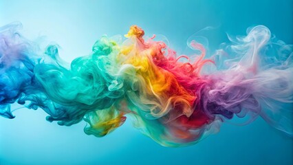 Fototapeta premium Colorful swirling smoke against a light blue background with twinkling lights