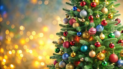 Festively decorated Christmas tree with colorful ornaments, festive, holiday, decorations, pine, traditional, winter, celebration