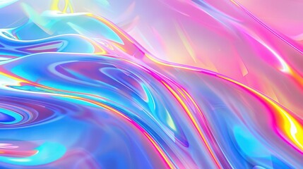 Obraz premium psychedelic holographic neon background with colorful pastel waves and gradients abstract background