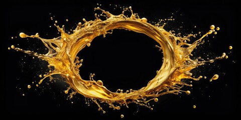 Obraz premium Beautiful oil splashes in circular pattern on black background, olive oil, engine oil, splashes, circle, isolated
