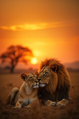 a couple of lions showing unity and love