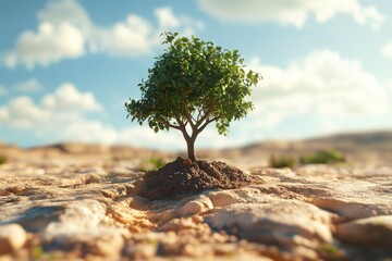World Environment Day 2025 concept - Land restoration, desertification and drought resilience, 3d tree background. Ecology concept. with generative ai