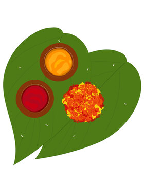 Haldi (turmeric) and Kumkum (vermilion powder), haldi kumkum ceremony. haldi kumkum is married Hindu women auspicious occassion. puja samagri, indian festival element, betel leaves, kumkum, haldi