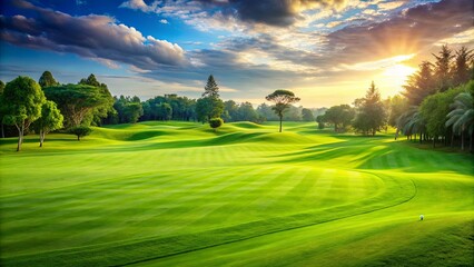 Lush, meticulously manicured green grass on a golf course