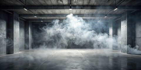 Concrete floor and studio room with smoke floating up, perfect for displaying products , concrete, floor, studio, room