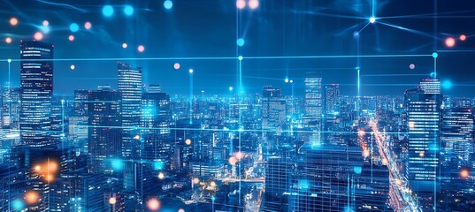 Fototapeta premium A futuristic world with interconnected smart cities and dynamic digital ecosystems. 