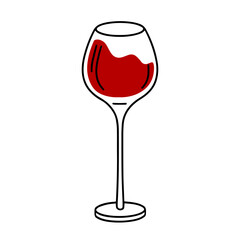 Glass of red wine isolated on white background. Vector illustration of alcoholic drink. Icon of wine glass