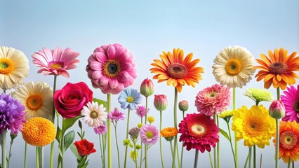 Obraz premium A beautiful row of colorful and varying sized flowers, floral, garden, nature, vibrant, blossoms, spring, summer, diversity