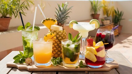 Fototapeta premium Collection of widely known refreshing summer alcoholic cocktails.Fresh, clean look