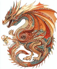 Obraz premium An intricately designed dragon with vibrant colors and patterns.