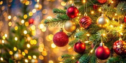 Festive holiday ornaments and lights decoration for Christmas tree, Christmas, decoration, festive, holiday, ornaments