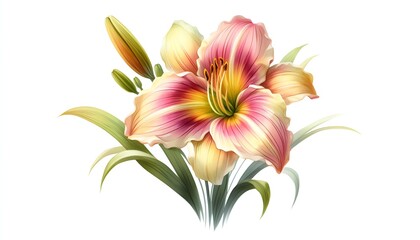 Fototapeta premium Daylily flower, watercolor clipart illustration with isolated background.