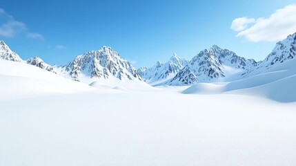 Fototapeta premium Snow-covered mountain landscape under a clear blue sky, pristine winter scene, majestic view