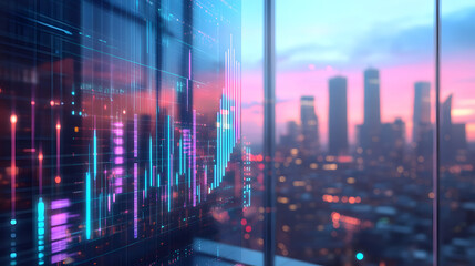 Fototapeta premium financial finance growth stability commercial business economy city district coins data digital graph charts trend investment economic data performance returns profits development GDP world