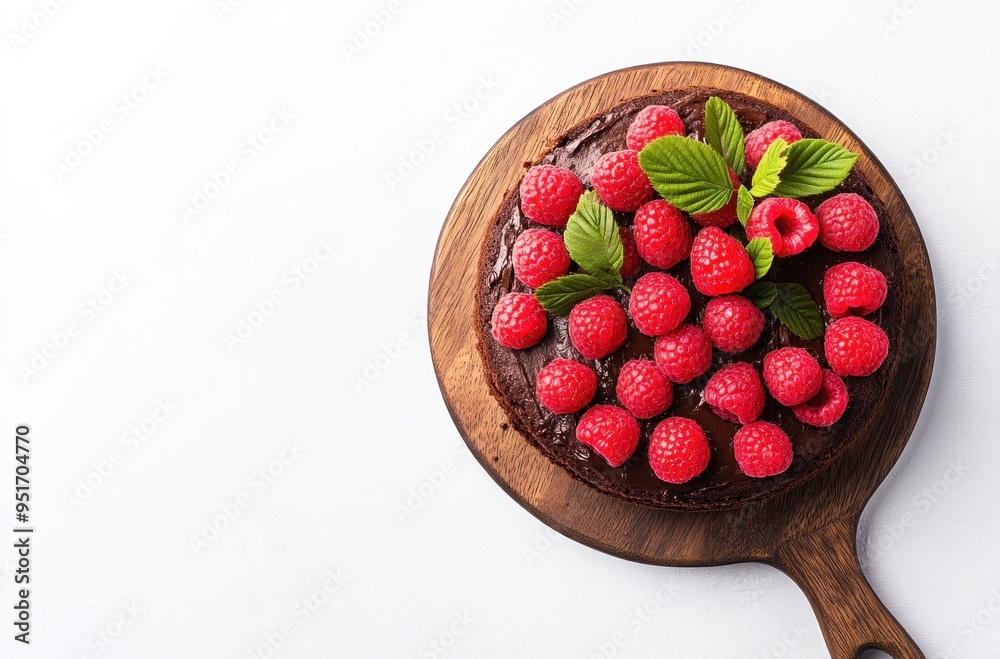 Canvas Prints Chocolate Cake with Raspberries and Mint Leaves