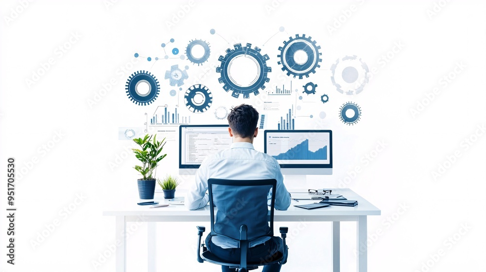 Poster developer tweaking website seo settings on a dashboard, search engine optimization focus, web perfor