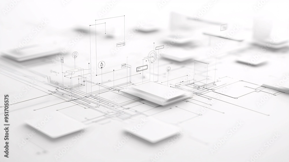 Poster wireframe of a website layout with focus on user navigation paths, intuitive design concept, seamles