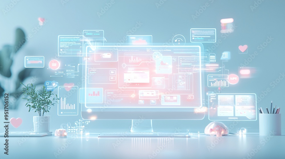 Poster 3d rendering of a website s front-end elements, immersive web design, advanced user interface develo
