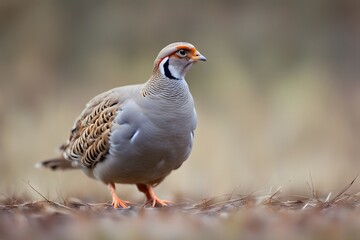 Grey partridge bird lurry nature background, Ai Generated