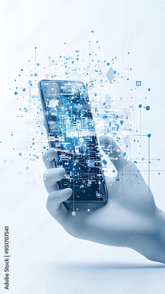 Poster virtual assistant helping in website navigation on a mobile device, ai integration in web design, mo