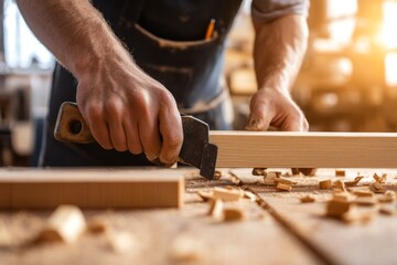 Carpenter Shaping Wood with Hand Plane