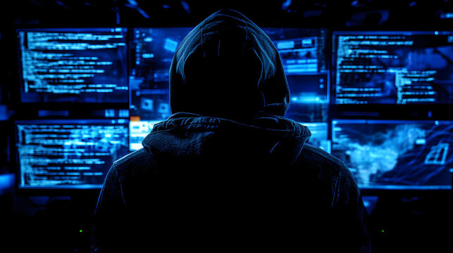 suspicious hacker computer committing digital security system cybercrime locks password warning Technology science cyber virus coding IT AI crime software attack blackmail analysis global data