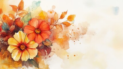 Watercolor illustration of autumnal flowers.