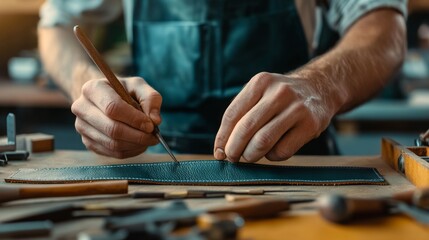 Hands Stitching Leather to Create Handmade Belt