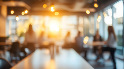 Business open modern office daytime daylight with blurred people in smart casual wear having a meeting. Working culture chill happy enjoy workplace work life balance plant women men employee