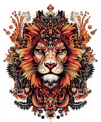 A vibrant and intricate illustration of a lion's face, adorned with decorative elements.