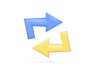 concept icon of rotate, refresh, redo, undo, automation, reload, and restore. illustration of two rotating arrows symbol. symbol or icon. blue and yellow. minimalist 3d style design. element