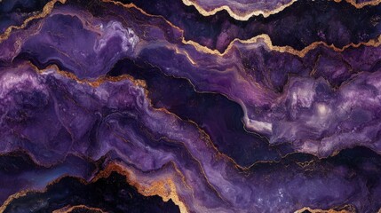 Obraz premium Abstract purple and gold marble texture with fluid art style creates an elegant and luxurious background for design projects.
