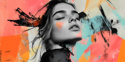 Abstract Portrait of a Woman with Colorful Strokes.