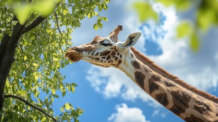 Obraz premium Giraffe Reaching for Leaves