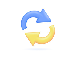 concept icon of rotate, refresh, redo, undo, automation, reload, and restore. illustration of two rotating arrows symbol. symbol or icon. blue and yellow. minimalist 3d style design. element