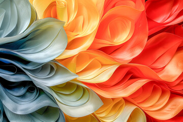 Abstract background forming colorful wavy pattern with paper