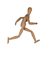 Wooden puppet doll, running marionette. Concept of emotional manipulation, world conspiracy theories