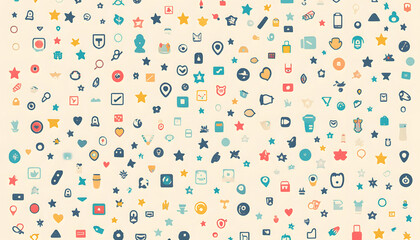 Obraz premium Repeating small icons, like stars, dots, or simple symbols, evenly spaced on a neutral background for a subtle pattern.