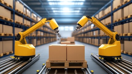 Logistics center with automated storage and retrieval systems