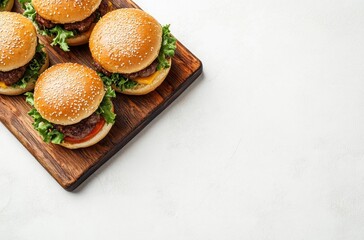 Delicious Cheeseburgers on a Wooden Board