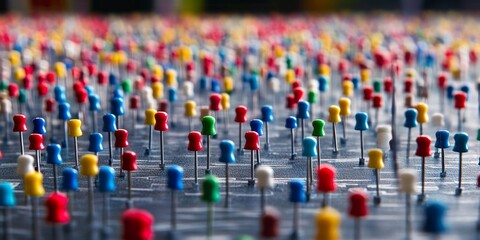 Fototapeta premium Colorful Pushpins Diversity Concept: Abstract Marketing Background for Inclusion and Freedom. Minimalist Stationery Design with Elegant Gradient Texture. Versatile Template for Posters, UI, Web, and G