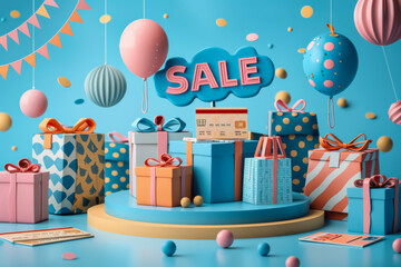 Fototapeta premium Great discount sale banner design in 3d on blue background