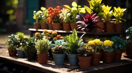 Different potted plants and seedlings